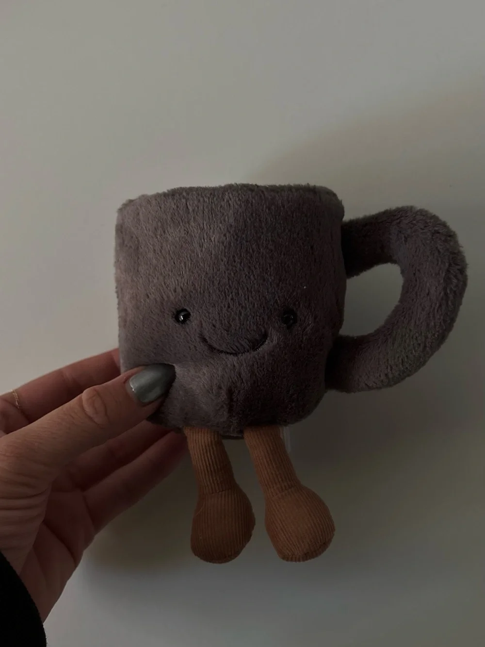 Jellycat Dark Brown Plush Coffee Mug with Tan Corduroy Legs